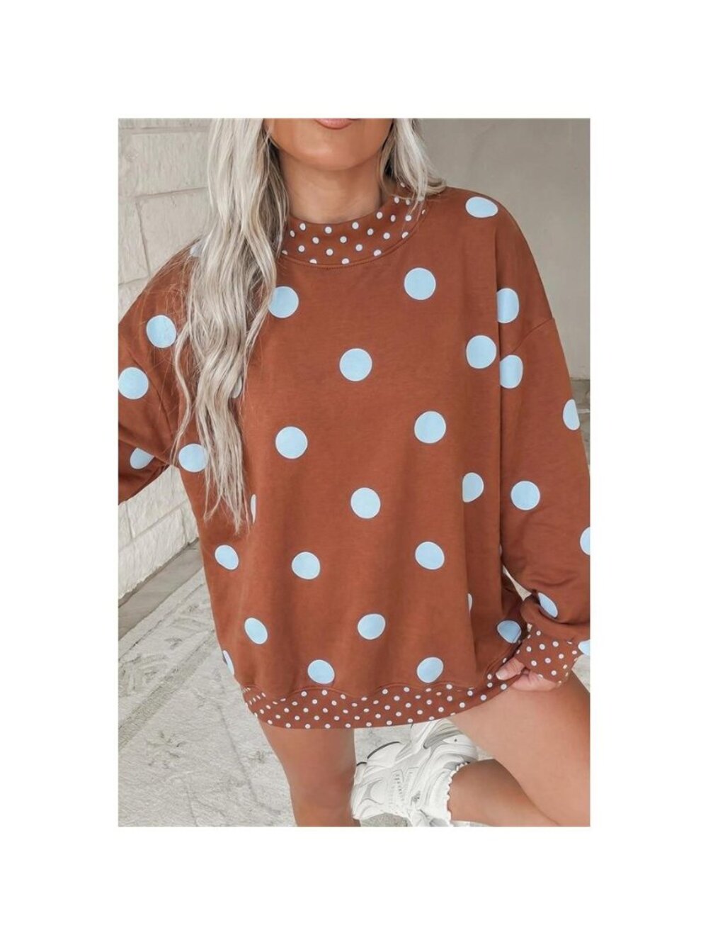 Polka Dot Dropped Shoulder Sweatshirt